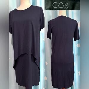COS layered jersey slip on dress. Navy blue- S